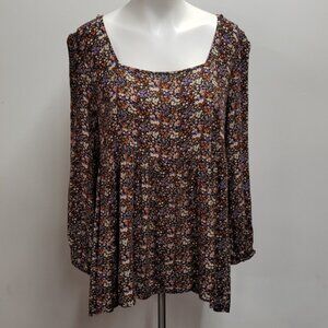 American Eagle Ditsy Floral Square Neck Long Sleeve Boho Top Women's Size Large